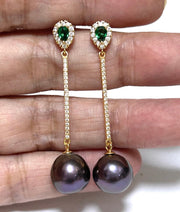 Alluring 10.5- 11mm Edison Purple Black Blue Round Pearl Earrings