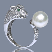 Genuine Leopard Style 9 - 9.5mm Edison White Round Pearl Ring Size 6