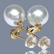 Round 10 - 10.5mm White Green Stone Edison Cultured Pearl Stud Earrings