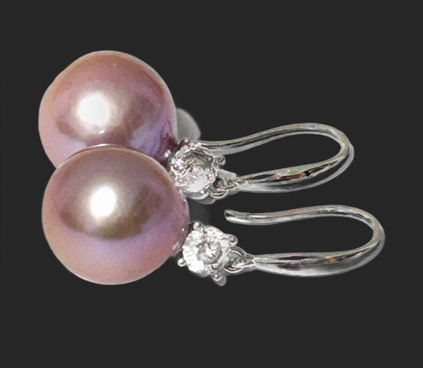 Elegant 11 - 11.5mm Purple Lavender Pink Edison Pearl Dangle Earrings