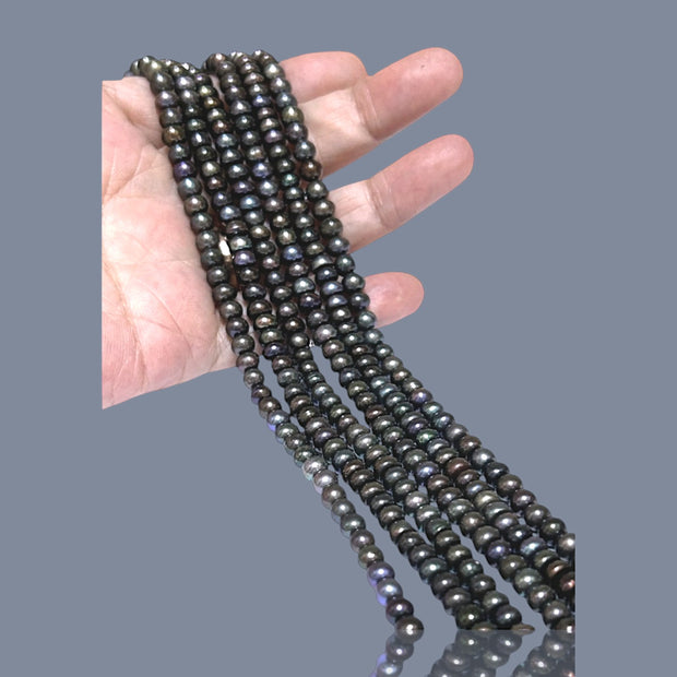 5mm Multi Purple Black Blue Cultured Corn Oval Round Pearl 16" Strand