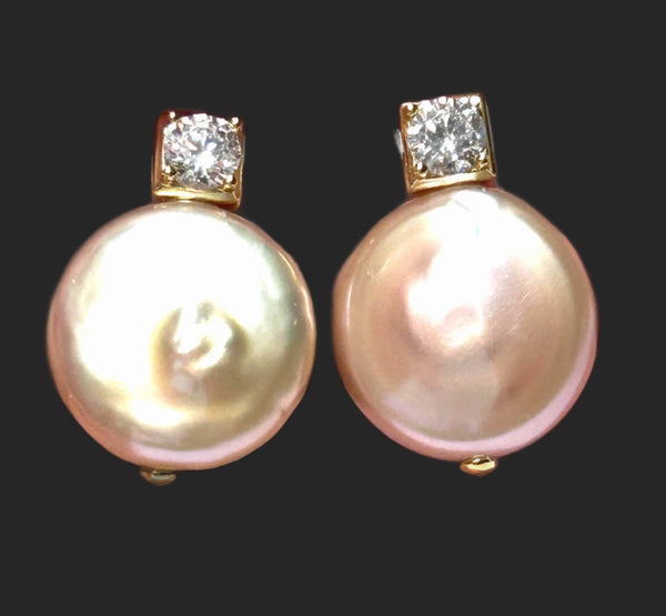 Flat Round 17.3mm Peach Rainbow Jumbo Cultured Pearl Dangle Earrings
