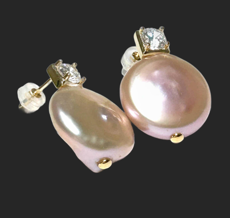 Flat Round 17.3mm Peach Rainbow Jumbo Cultured Pearl Dangle Earrings