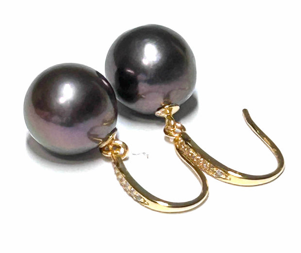 Handmade 10.5-11 mm Edison Purple Black Blue Round Pearl Dangle Earrings