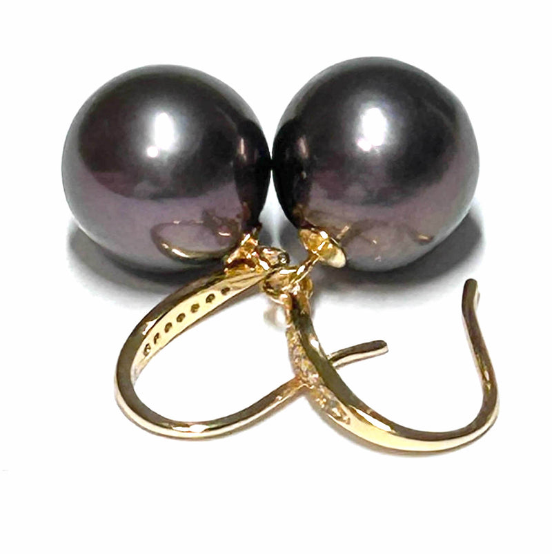 Handmade 10.5-11 mm Edison Purple Black Blue Round Pearl Dangle Earrings