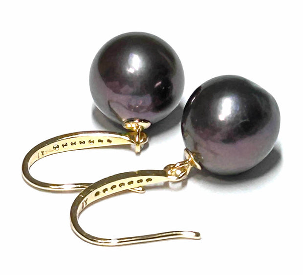 Handmade 10.5-11 mm Edison Purple Black Blue Round Pearl Dangle Earrings