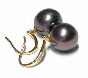 Handmade 10.5-11 mm Edison Purple Black Blue Round Pearl Dangle Earrings