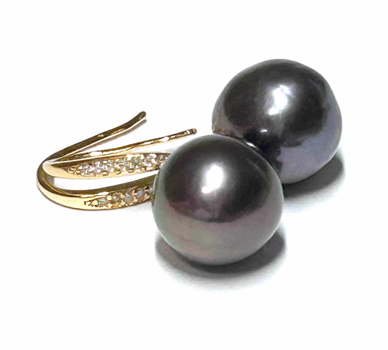 Handmade 10.5-11 mm Edison Purple Black Blue Round Pearl Dangle Earrings