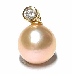 Oval Round 11.5 x 12mm Edison Peach Pink Cultured Pearl Pendant
