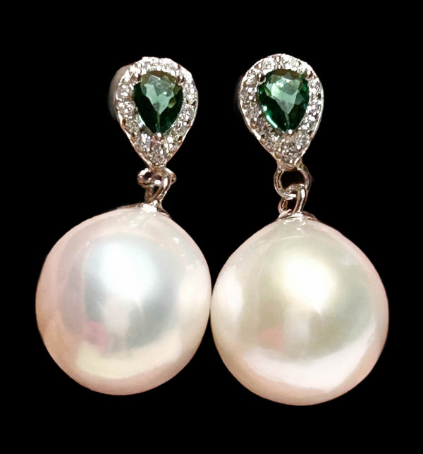 5A Quality 10.5 - 11mm Edison White Round Cultured Pearl Dangle Earrings