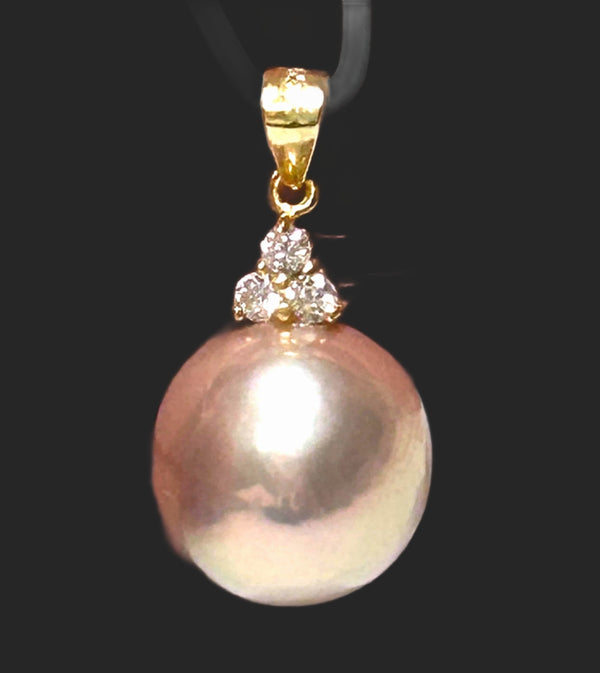Fabulous Round 12.4mm Edison Peach Pink Cultured Pearl Pendant
