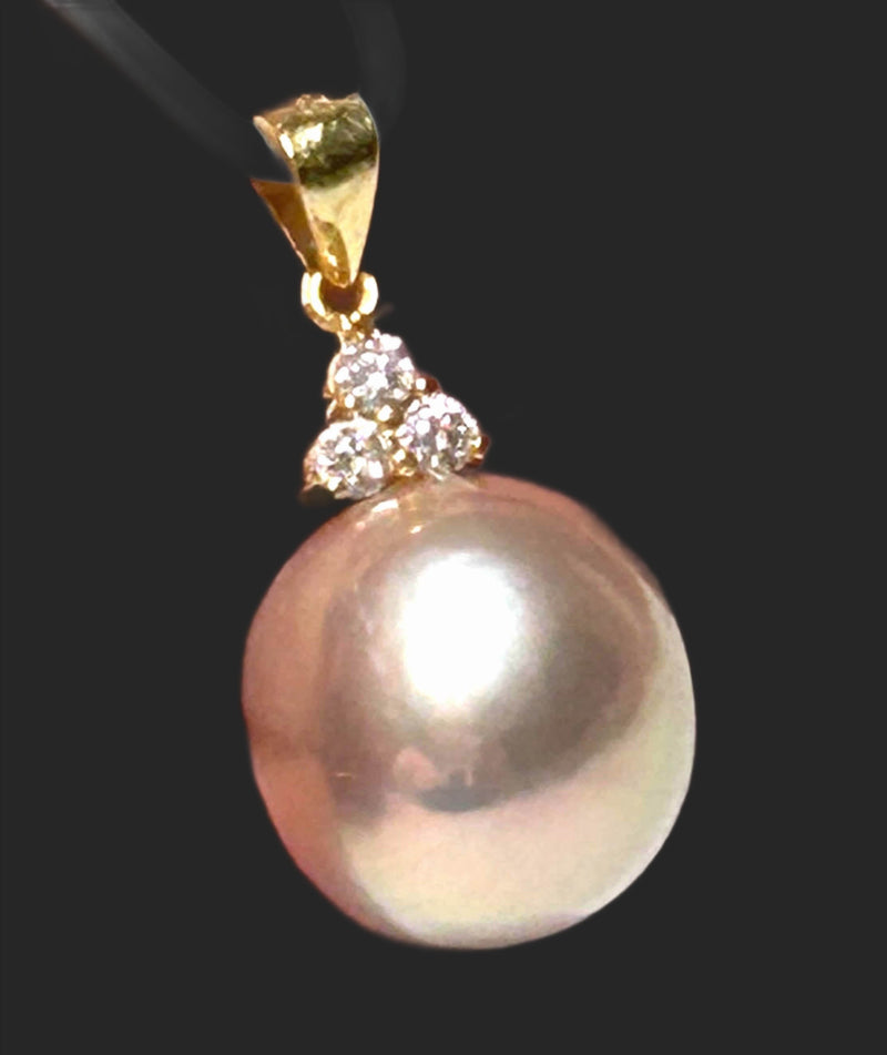 Fabulous Round 12.4mm Edison Peach Pink Cultured Pearl Pendant