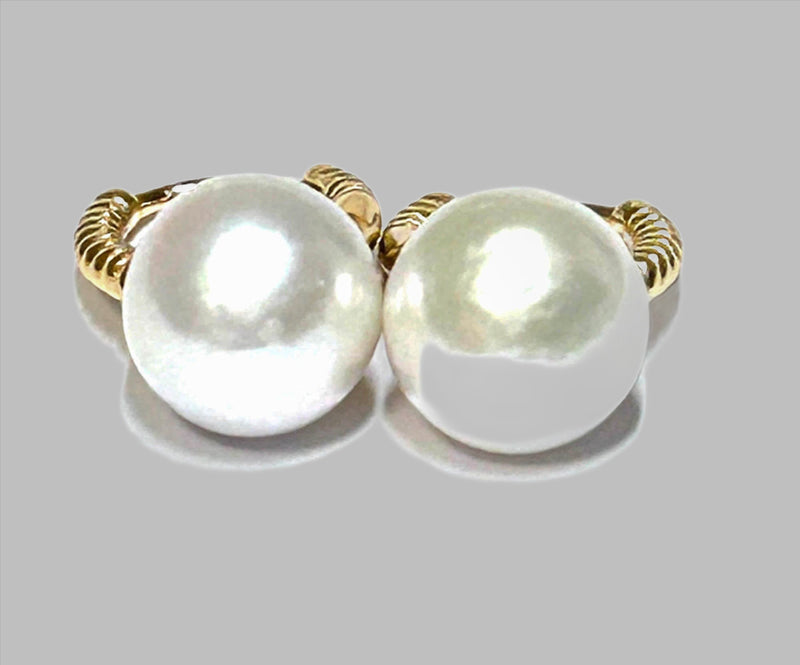 Elegant 10.5 - 11mm Natural White Round Edison Cultured Pearl Earrings