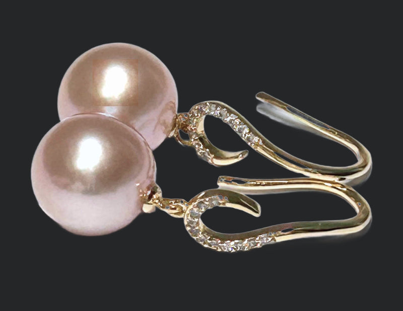 Round 10.5 - 11mm Purple Rose Pink Edison Cultured Pearl Earrings