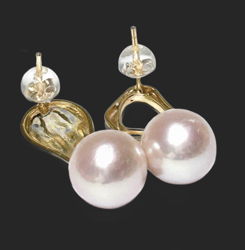 Fantastic 10.6 - 10.8mm Baby Pink Round Edison Cultured Pearl Earrings
