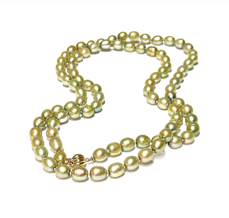 Oval 7 x 9mm Champagne Green Cultured Pearl 33" Necklace
