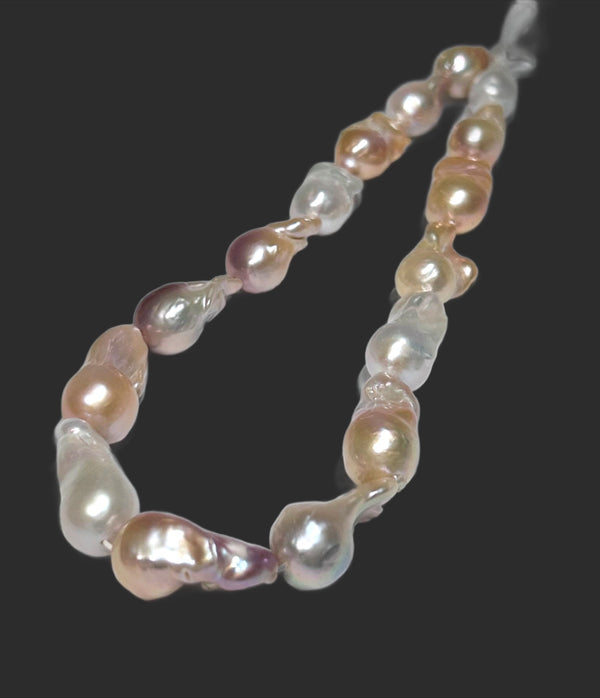 5A Giant Baroque 14 - 28mm Multicolor Cultured Keshi Pearl 16" Strand