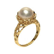 Captivating 10mm White Edison Round Cultured Pearl 925 Ring Size 7.5