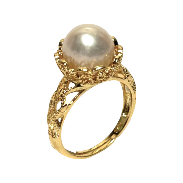 Captivating 10mm White Edison Round Cultured Pearl 925 Ring Size 7.5