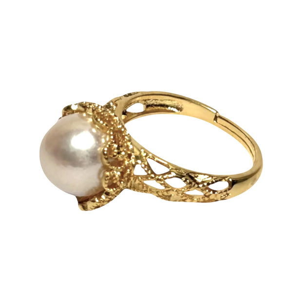 Captivating 10mm White Edison Round Cultured Pearl 925 Ring Size 7.5