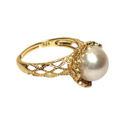 Captivating 10mm White Edison Round Cultured Pearl 925 Ring Size 7.5