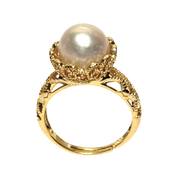 Captivating 10mm White Edison Round Cultured Pearl 925 Ring Size 7.5