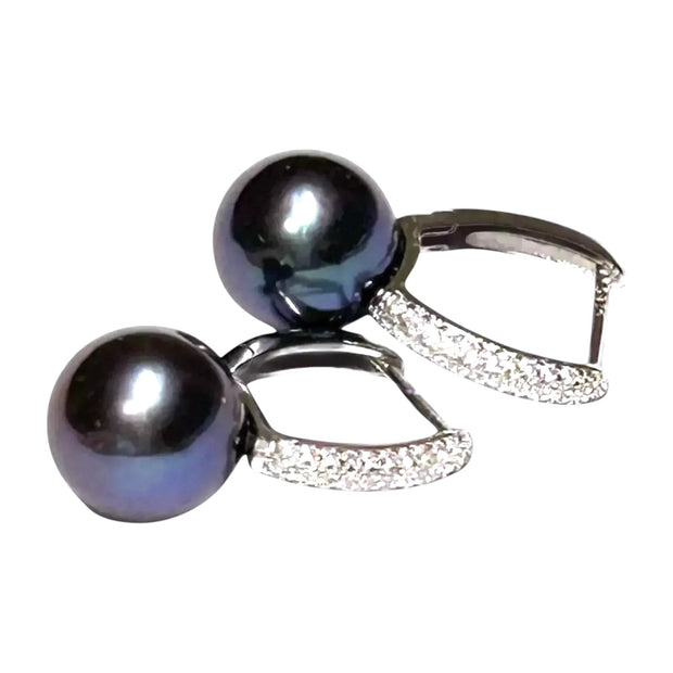 Purple Black 10 - 10.5 mm Round Edison Cultured Pearl Earrings