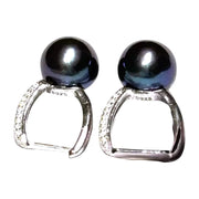 Purple Black 10 - 10.5 mm Round Edison Cultured Pearl Earrings