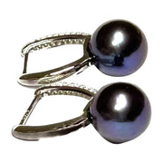 Purple Black 10 - 10.5 mm Round Edison Cultured Pearl Earrings