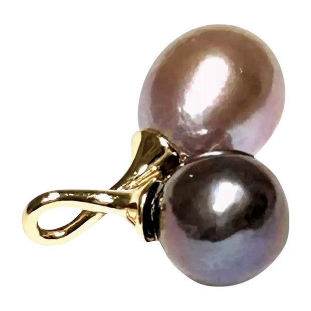 Oval Round 9.5-12.6mm Edison Purple Black Cultured Double Pearl Pendant – Elegant Jewelry