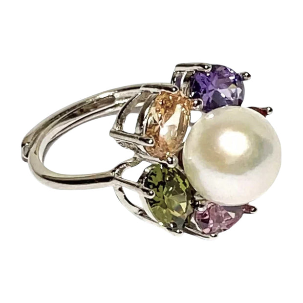 Fantastic Natural White 9.5mm Edison Cultured Round Pearl Ring Size 7