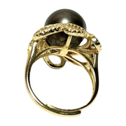 Cocktail Ring With Black Green 11.5mm Round Tahitian Pearl Size 6