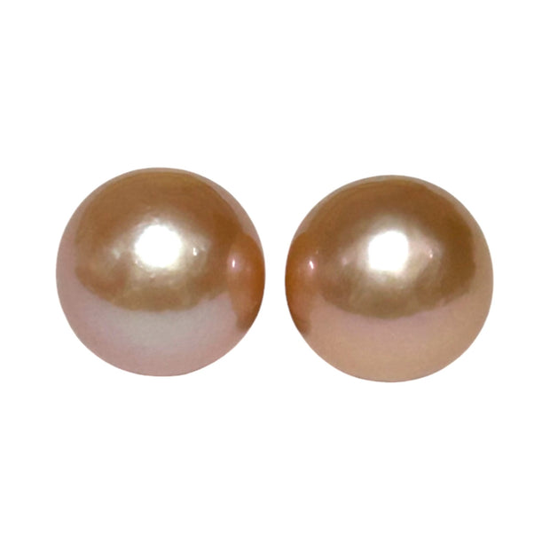 Huge A Pair 13 x 13.3mm Purple Pink Keshi Oval Round Cultured Pearls