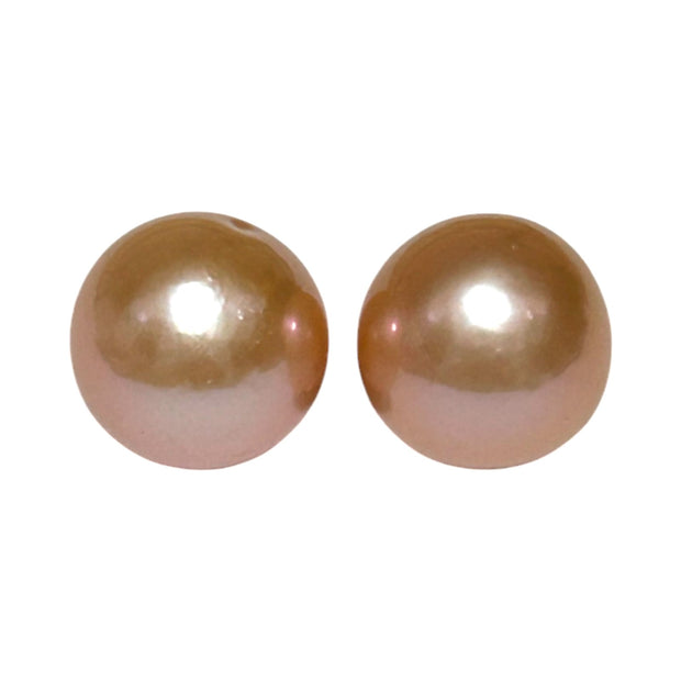 Huge A Pair 13 x 13.3mm Purple Pink Keshi Oval Round Cultured Pearls