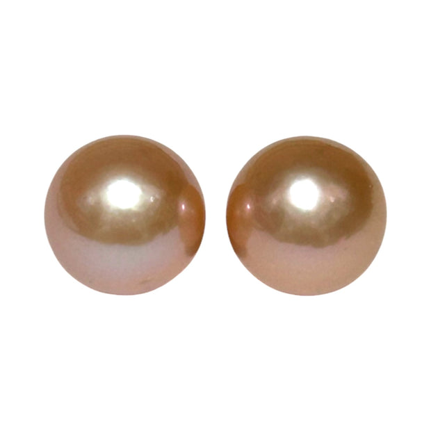 Huge A Pair 13 x 13.3mm Purple Pink Keshi Oval Round Cultured Pearls