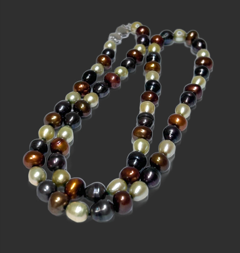 Oval Round 8 - 9mm Multi Colors Cultured Multi FW Pearls 24" Necklace