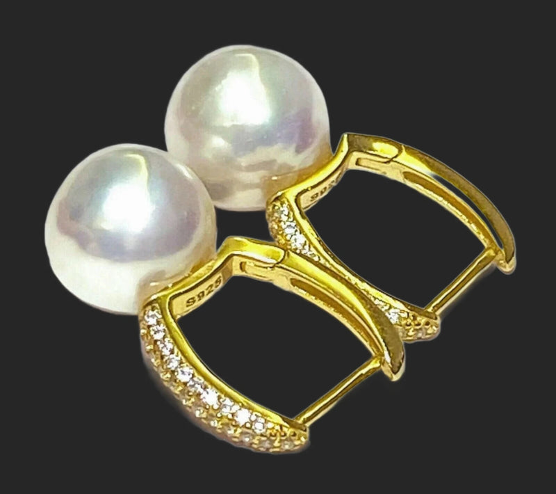 Stunning White 10 - 10.5 mm Round Edison Pearl Clip-On Earrings