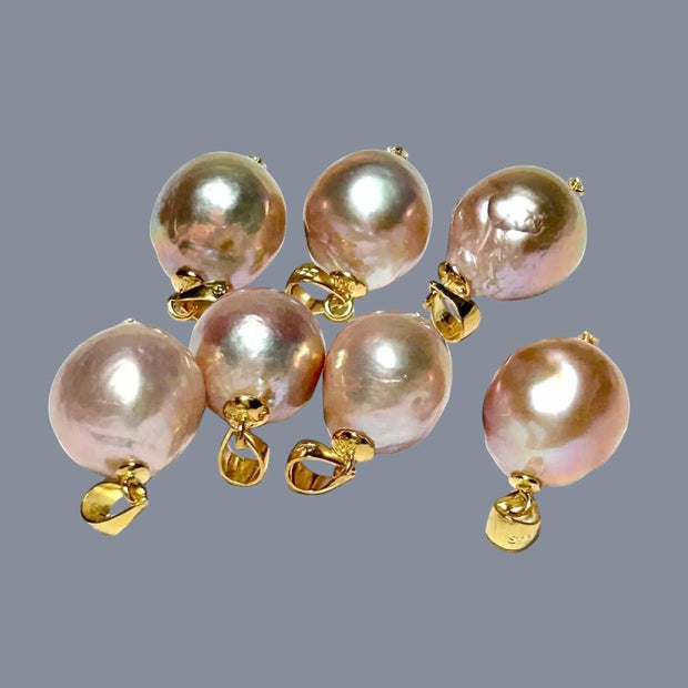 Great Luster 12 x 14mm Purple Pink Rainbow Keshi Cultured Pearl Pendant