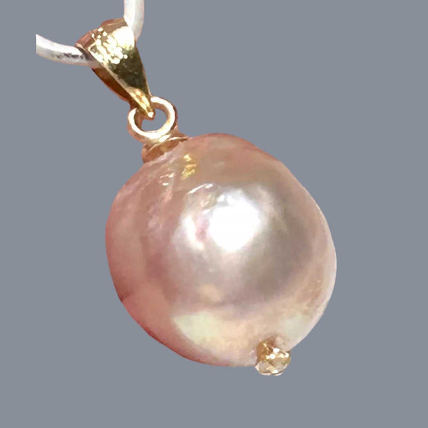 Great Luster 12 x 14mm Purple Pink Rainbow Keshi Cultured Pearl Pendant