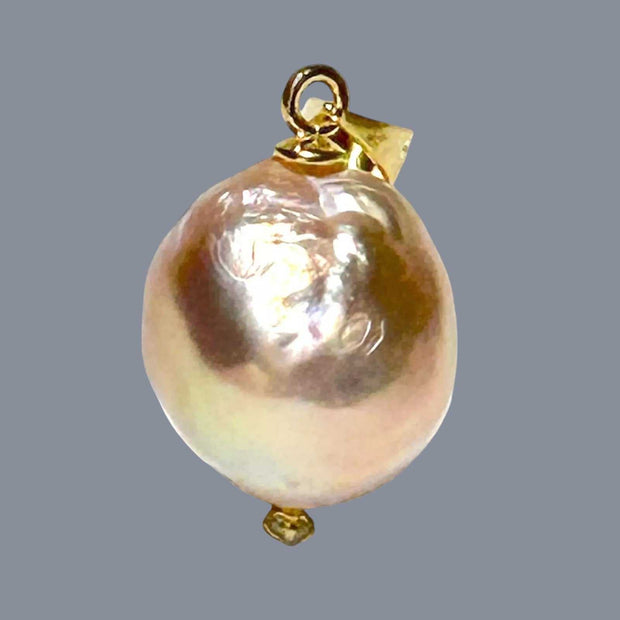 Great Luster 12 x 14mm Purple Pink Rainbow Keshi Cultured Pearl Pendant