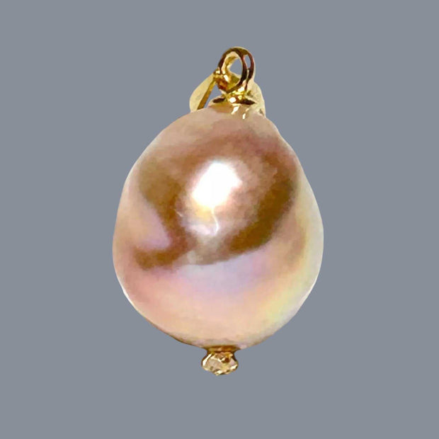 Great Luster 12 x 14mm Purple Pink Rainbow Keshi Cultured Pearl Pendant