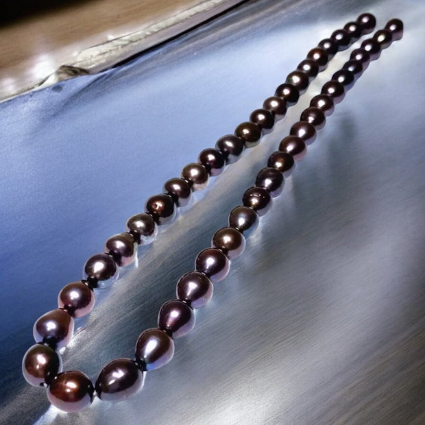 Oval 8 x 9.5mm Purple Blue Rainbow Cultured Pearl 16" Strand