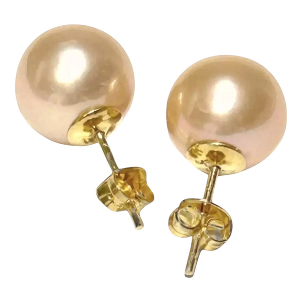 Exquisite 10.5mm Peach Gold Pink Edison Cultured Pearl Stud Earrings