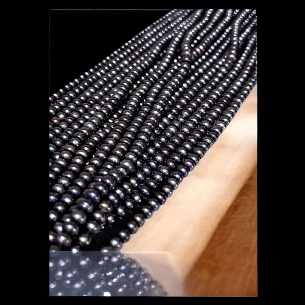 Shiny 6.2 - 6.6mm Multi Peacock Black Blue Oval Round Pearl 16" Strand