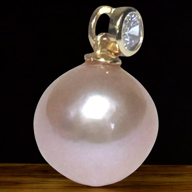 Oval Round 11.5 x 12mm Edison Peach Pink Cultured Pearl Pendant