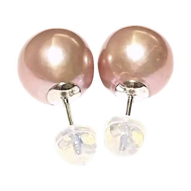 Round Edison 10.5 - 11mm Cultured Peach Pearl Classy Stud Earrings