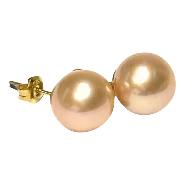 Exquisite 10.5mm Peach Gold Pink Edison Cultured Pearl Stud Earrings