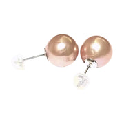 Round Edison 10.5 - 11mm Cultured Peach Pearl Classy Stud Earrings