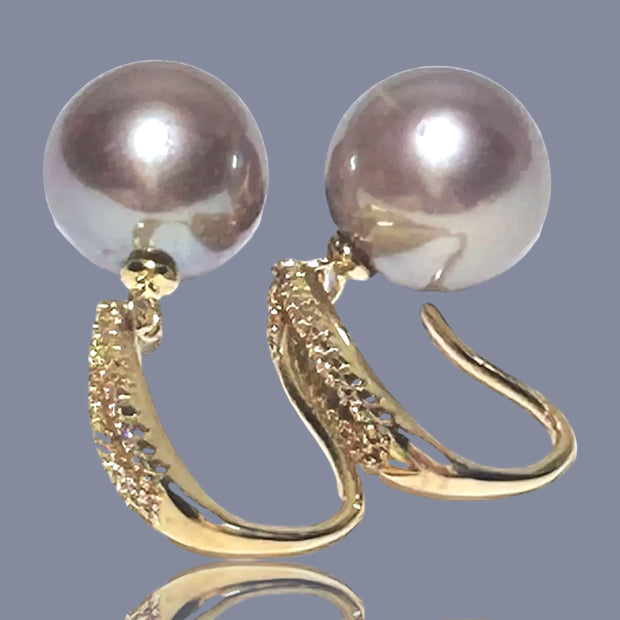 10mm Purple Lavender Gray Edison Cultured Pearl Dangle Earrings