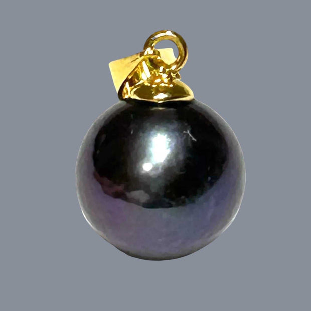 Genuine 11mm Peacock Black Pinkish Round Edison Pearl Pendant